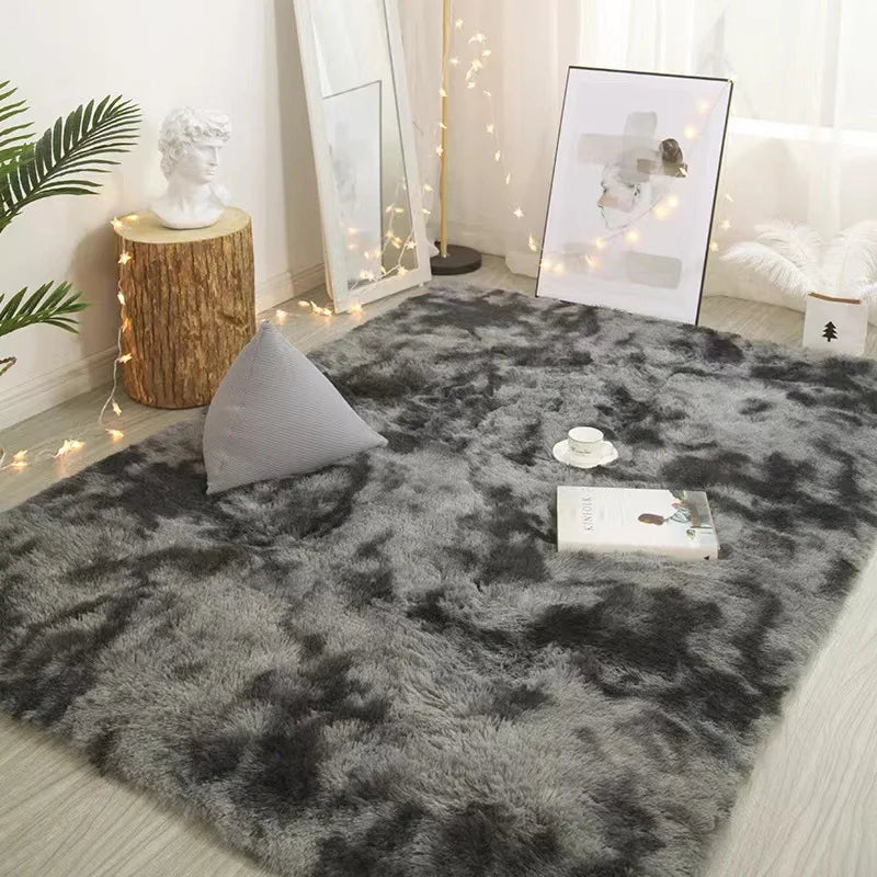 Solid color simple carpet bedroom large area covered with simple bedside silk hair tie-dye carpet room thickened