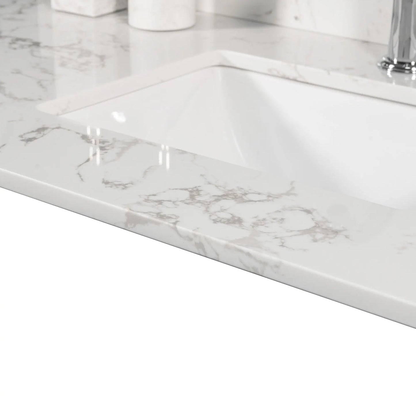 Carrara White Marble Color 43''x22" Bathroom Vanity Top Single Faucet Hole Undermount Ceramic Sink Back Splash-Engineered Stone