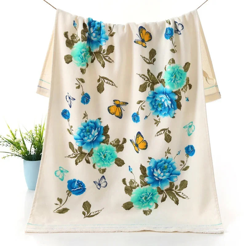 2025 New Luxury 100% Cotton Towel with Bath Towels New Women Peony Beach Towel Bathroom Set for Family Guest Bathrooms Gym