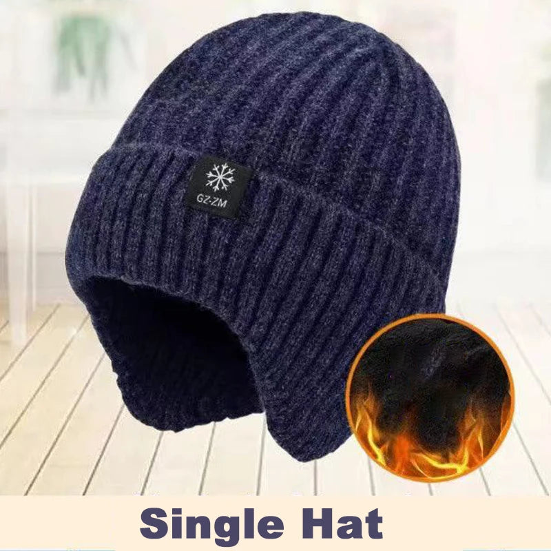 Winter Outdoor Men Fleece Hat Warmth Ear Protection Headwear Thick Knitted Women Cap Windproof Solid Color Headgear Unisex