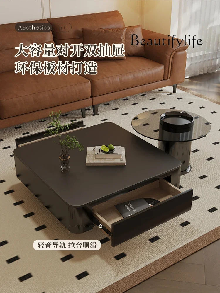 French retro light luxury rock slab coffee table small apartment living room home new square designer