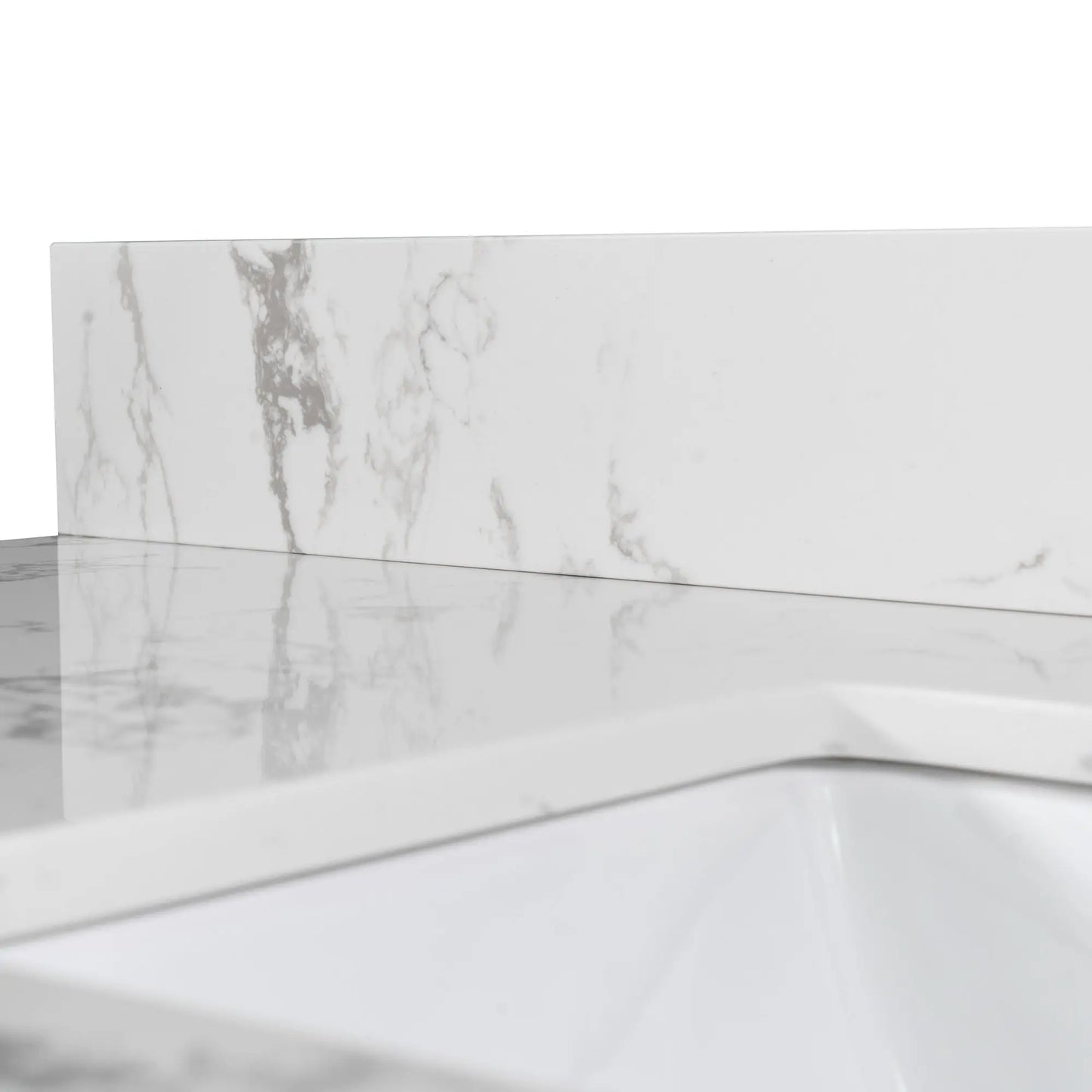 Carrara White Marble Color 43''x22" Bathroom Vanity Top Single Faucet Hole Undermount Ceramic Sink Back Splash-Engineered Stone