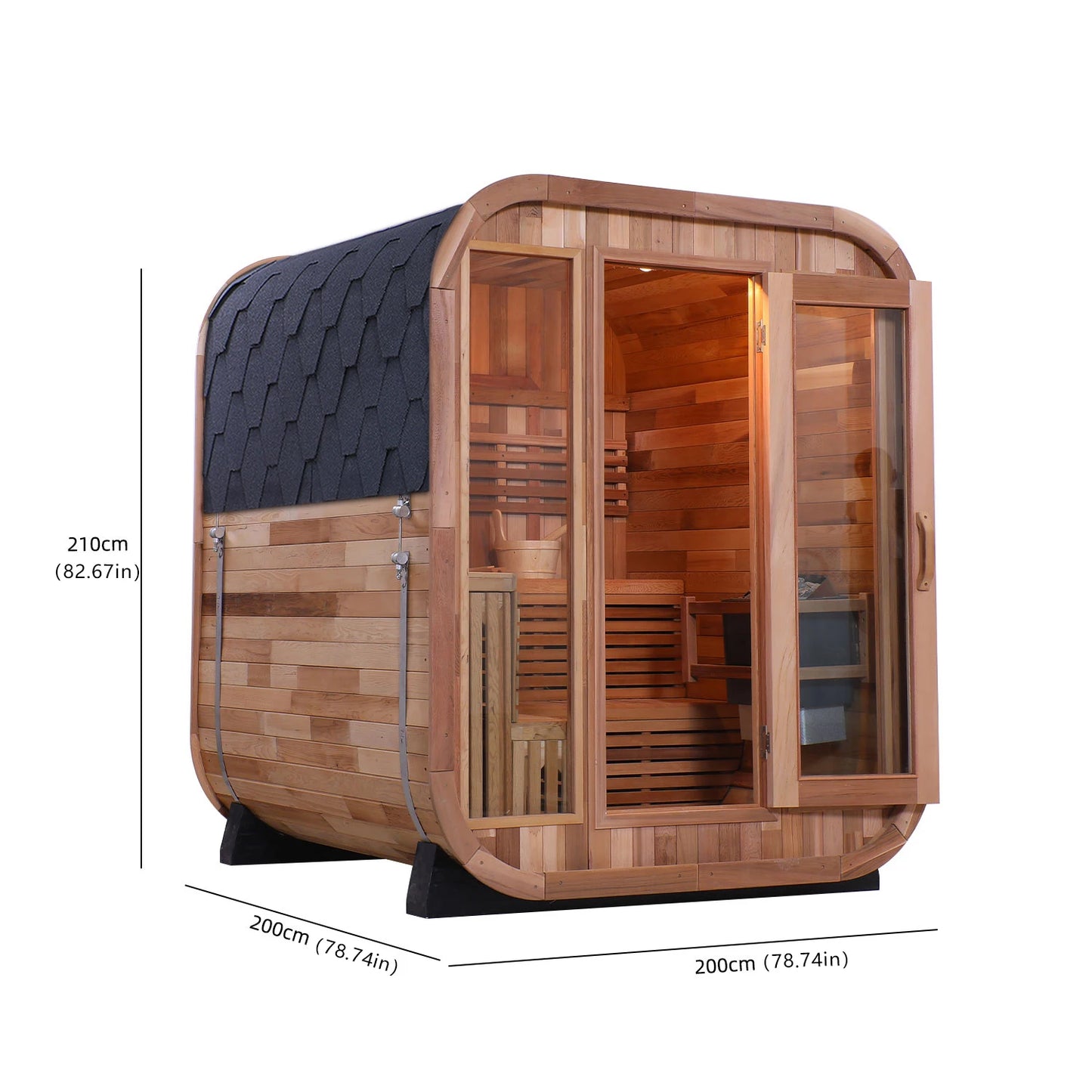 Best-Selling Outdoor 4 Person Cedar Steam Sauna Sliding Door Cube Traditional Wet Steam Sauna for Family Relaxation