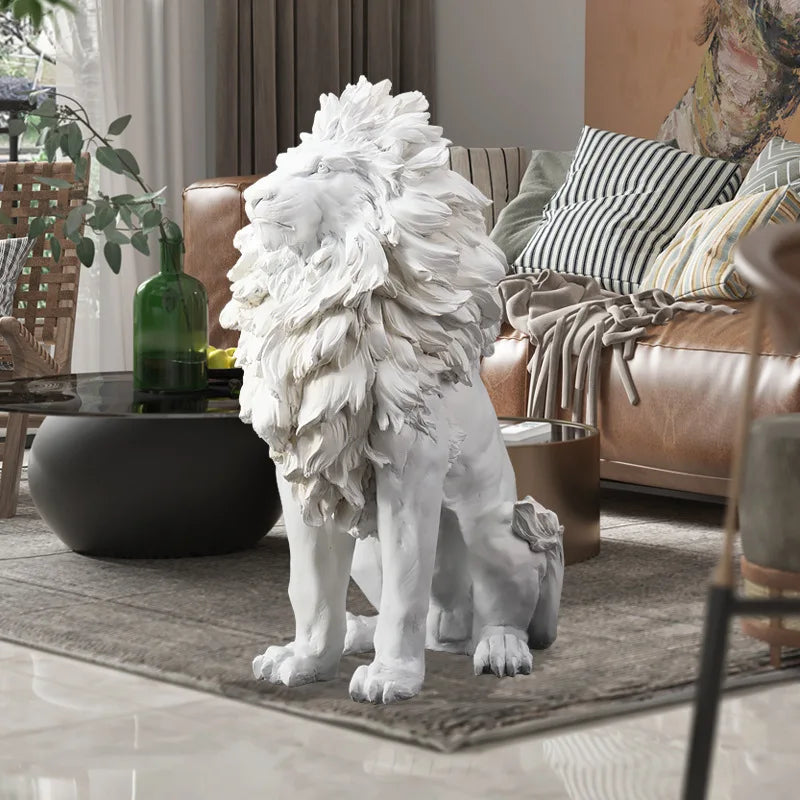 Golden Lion Statue Floor Home Decor Art Big Resin Sculpture New Year 2022 Indoor Large Luxury Ornament Sculpture Modern