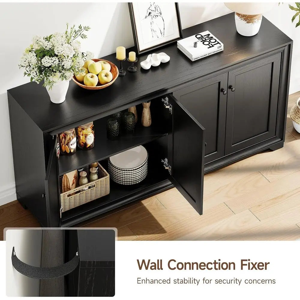 60" Buet Cabinet with Storage, 4 DoSideboard Buet Cabinet with Adjustable Shelves, ern Coee Bar ole Table or Living Room, Kitche