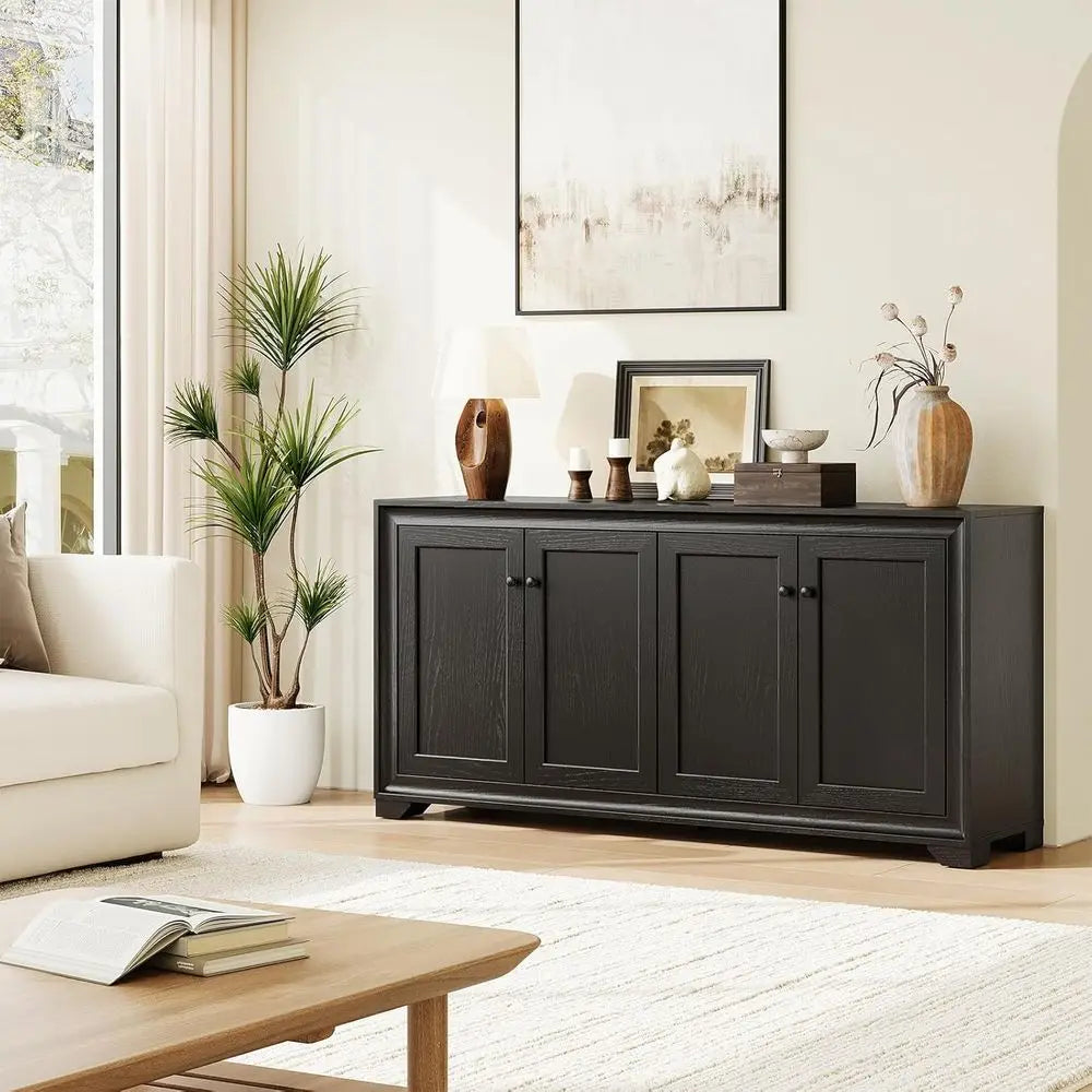 60" Buet Cabinet with Storage, 4 DoSideboard Buet Cabinet with Adjustable Shelves, ern Coee Bar ole Table or Living Room, Kitche