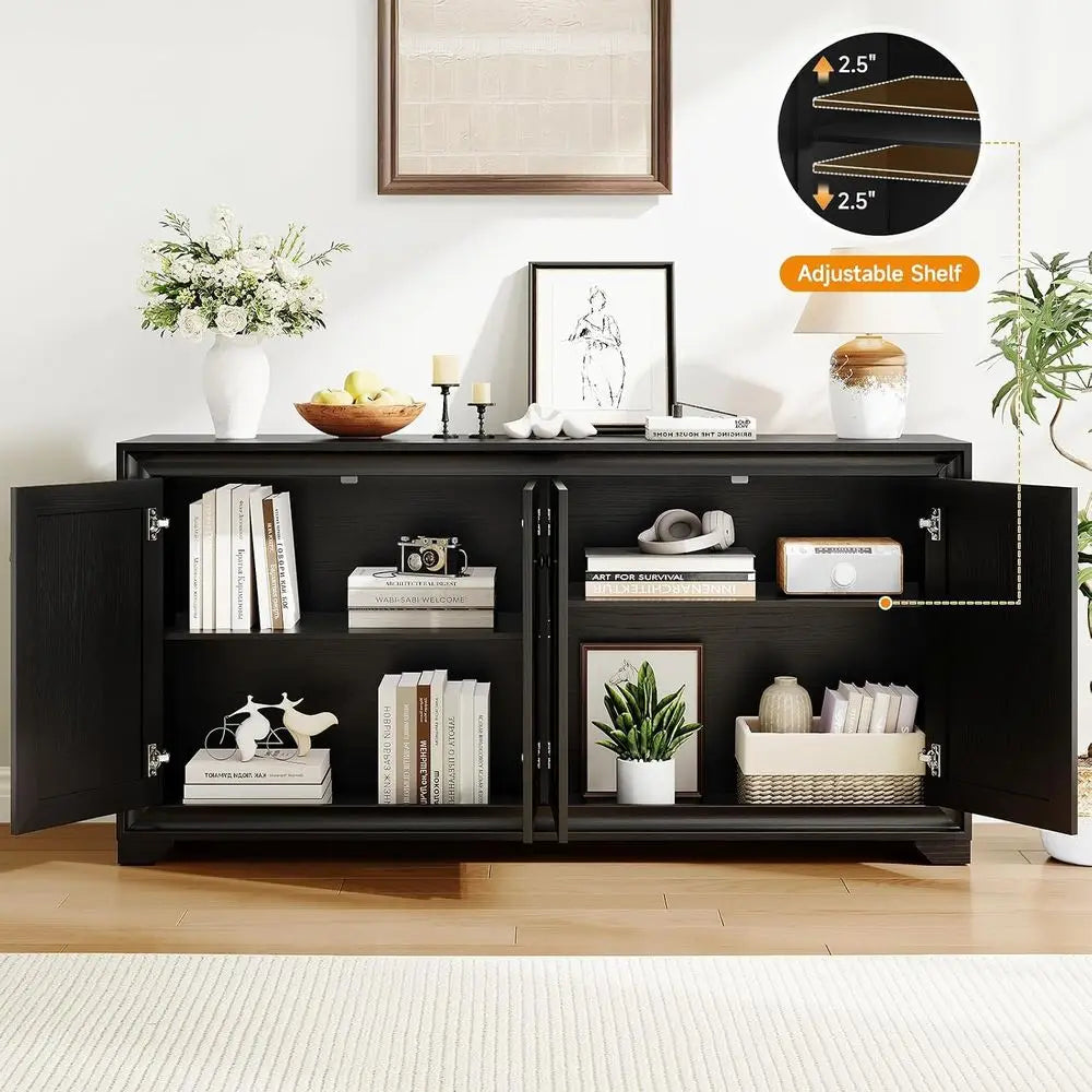 60" Buet Cabinet with Storage, 4 DoSideboard Buet Cabinet with Adjustable Shelves, ern Coee Bar ole Table or Living Room, Kitche