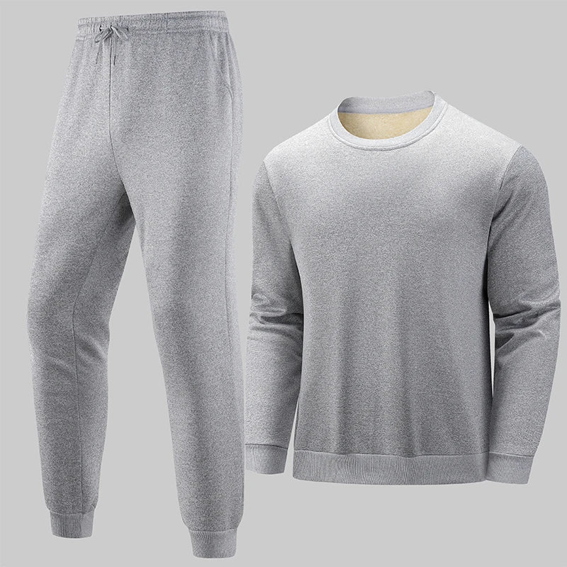 Men's Casual Tracksuit Long Sleeve Crewneck Sweatshirt and Jogger Pants Set Warm Fleece Lined Athletic Wear for Men