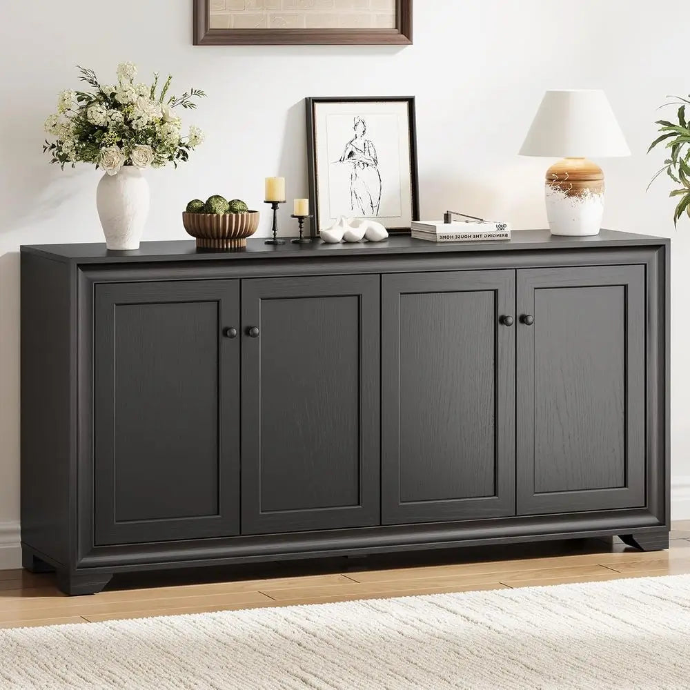 60" Buet Cabinet with Storage, 4 DoSideboard Buet Cabinet with Adjustable Shelves, ern Coee Bar ole Table or Living Room, Kitche