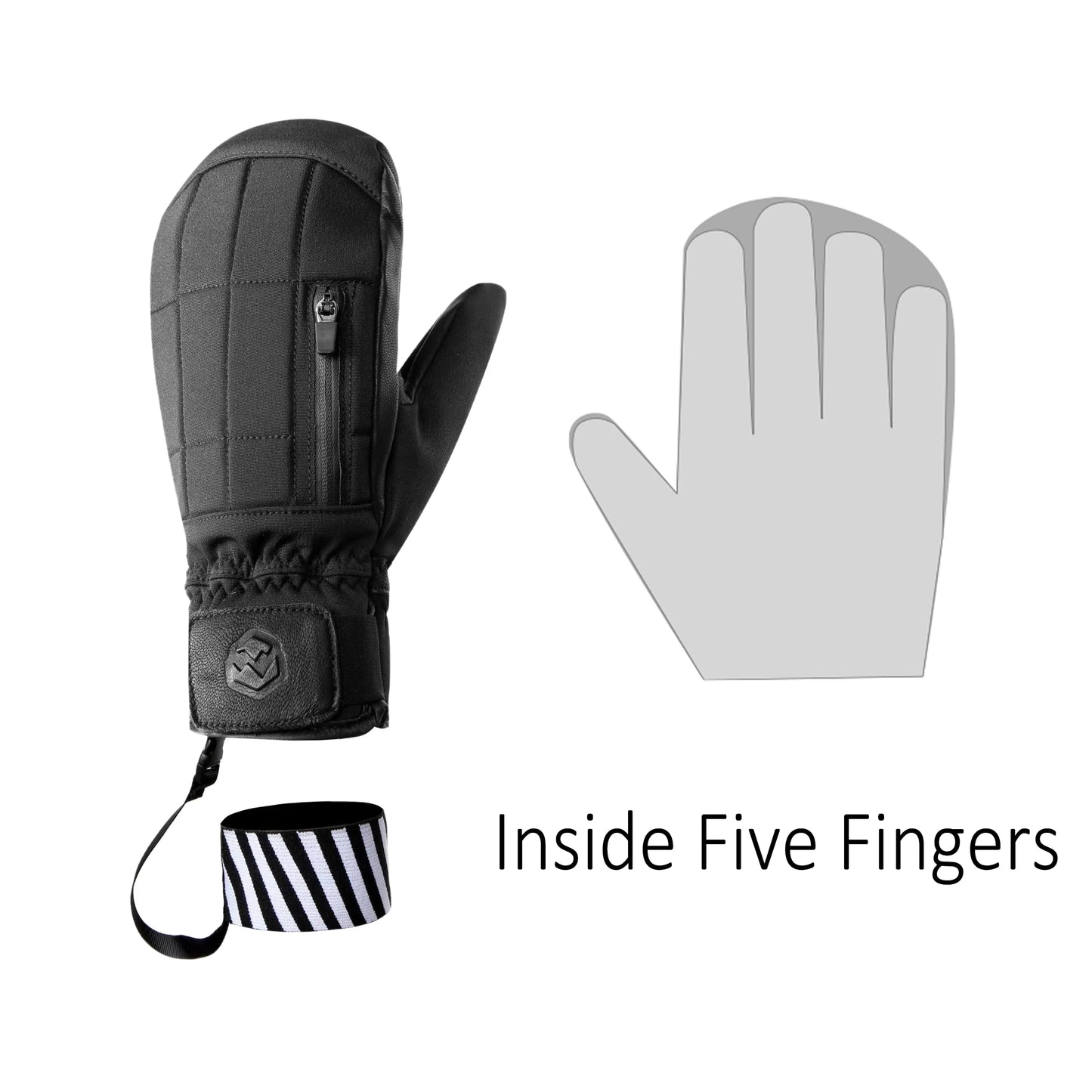 Inside Five Finger Design Ski Gloves Winter Waterproof Snowboard Gloves for Outdoor Snowmobile Snow Skiing Sports