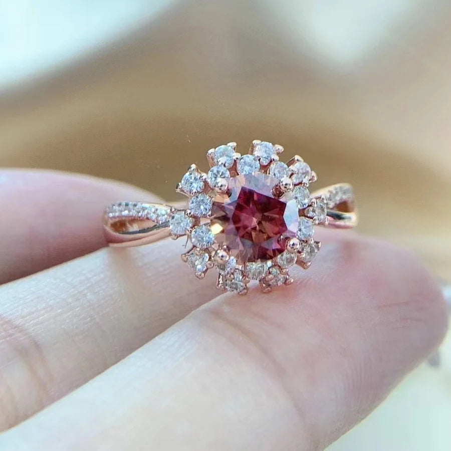 Luomansi Red Moissanite Ring 1 Carat 6.5MM with GRA Certificate 100% - S925 Silver Girl Jewelry Anniversary Gift