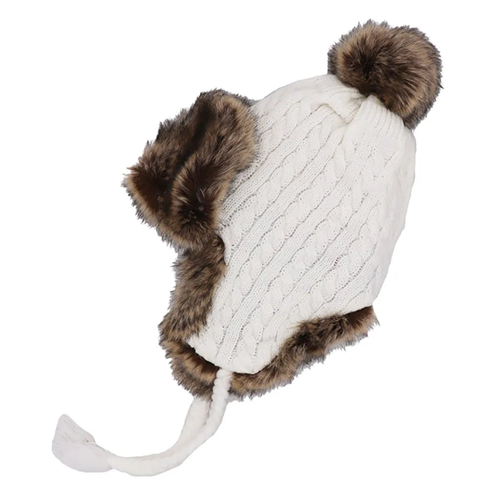 Stylish Bar Lovely Hat For Women Keep Warm Winter Casual Wool Knitted Caps Earmuffs Hemming Hats Thicken Ski Hat Bone Skullies