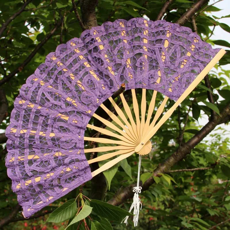 Classic Handmade Bamboo Ribs Embriodery Spanish Hand Lace Fan Bride Wedding Battenburg Lace Fan