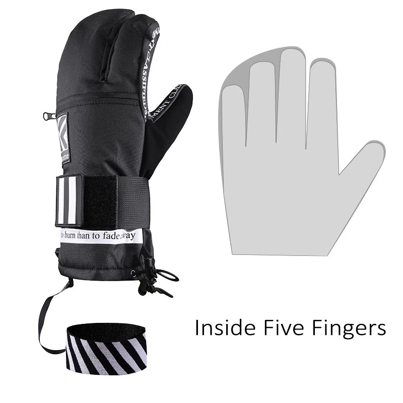 Inside Five Finger Design Ski Gloves Winter Waterproof Snowboard Gloves for Outdoor Snowmobile Snow Skiing Sports