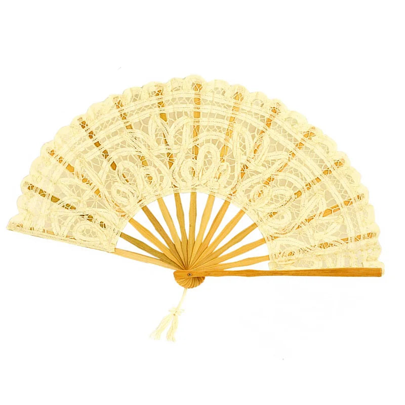 Classic Handmade Bamboo Ribs Embriodery Spanish Hand Lace Fan Bride Wedding Battenburg Lace Fan