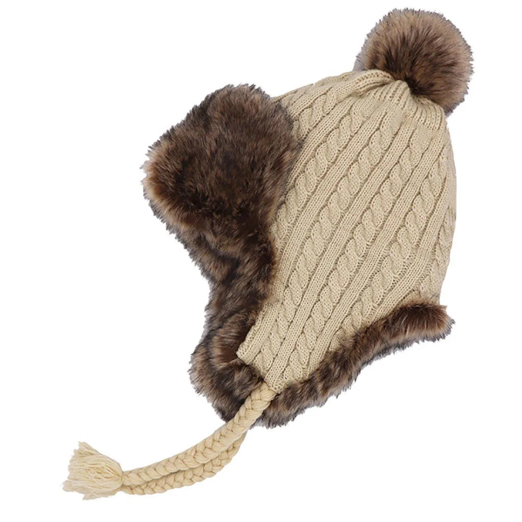 Stylish Bar Lovely Hat For Women Keep Warm Winter Casual Wool Knitted Caps Earmuffs Hemming Hats Thicken Ski Hat Bone Skullies