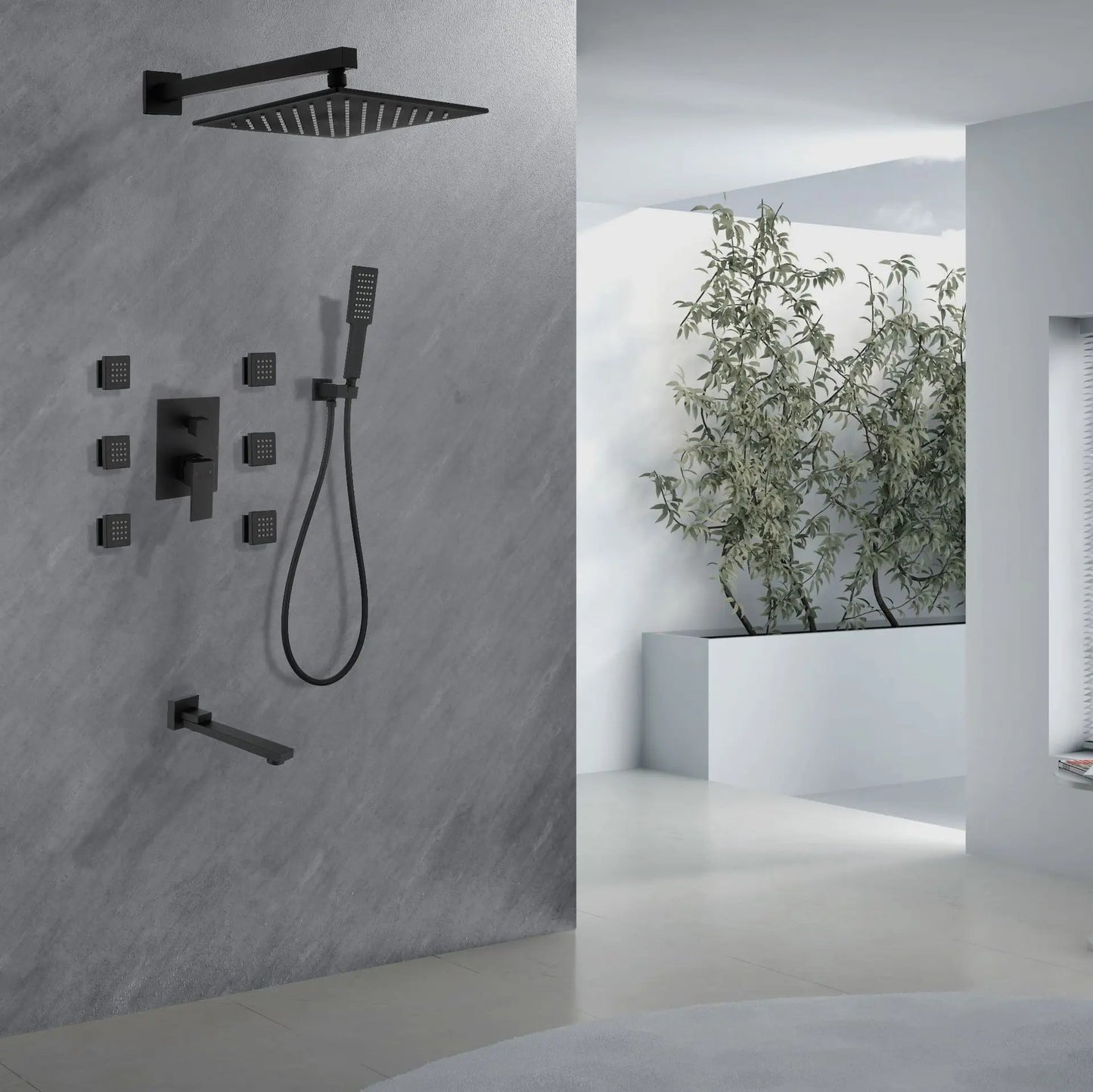 HONGDEC Matte Black 4 Function Bathroom Shower System Rainfall Shower Head Set Bathroom Shower Faucet