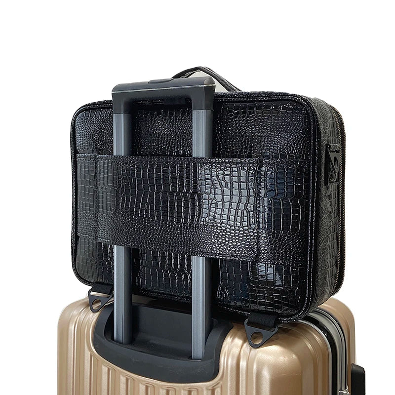 2021 New Crocodile PU Leather Cosmetic Bag Professional Make Up Box Large Capacity Storage Travel Toiletry Makeup Suitcase