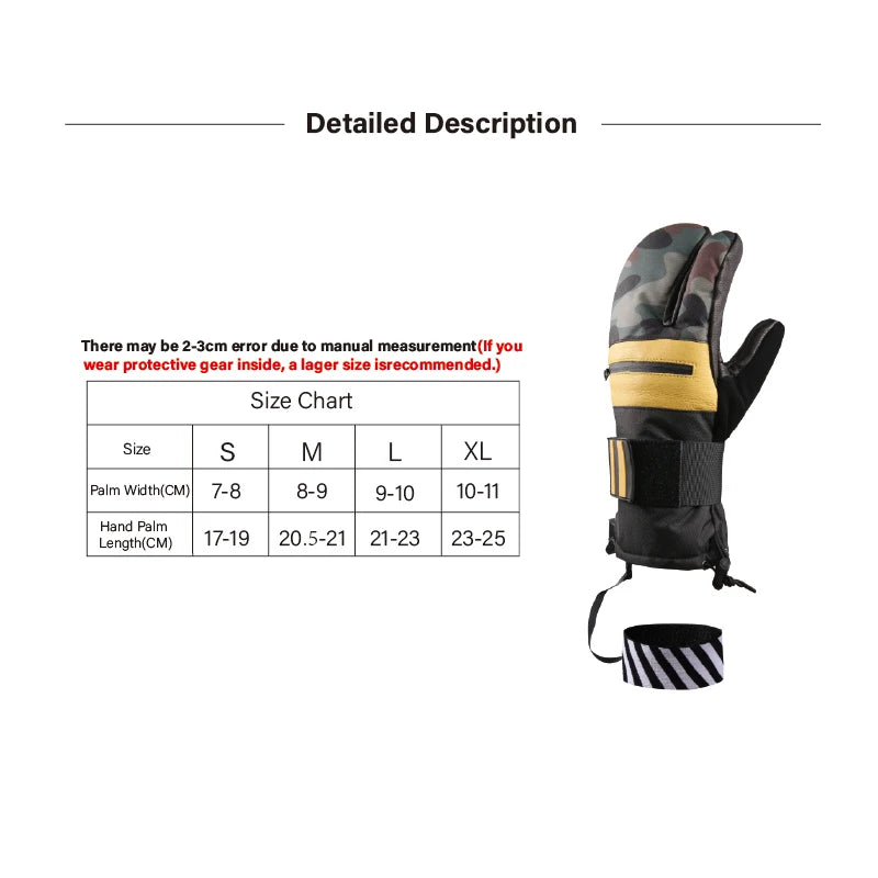 Inside Five Finger Design Ski Gloves Winter Waterproof Snowboard Gloves for Outdoor Snowmobile Snow Skiing Sports