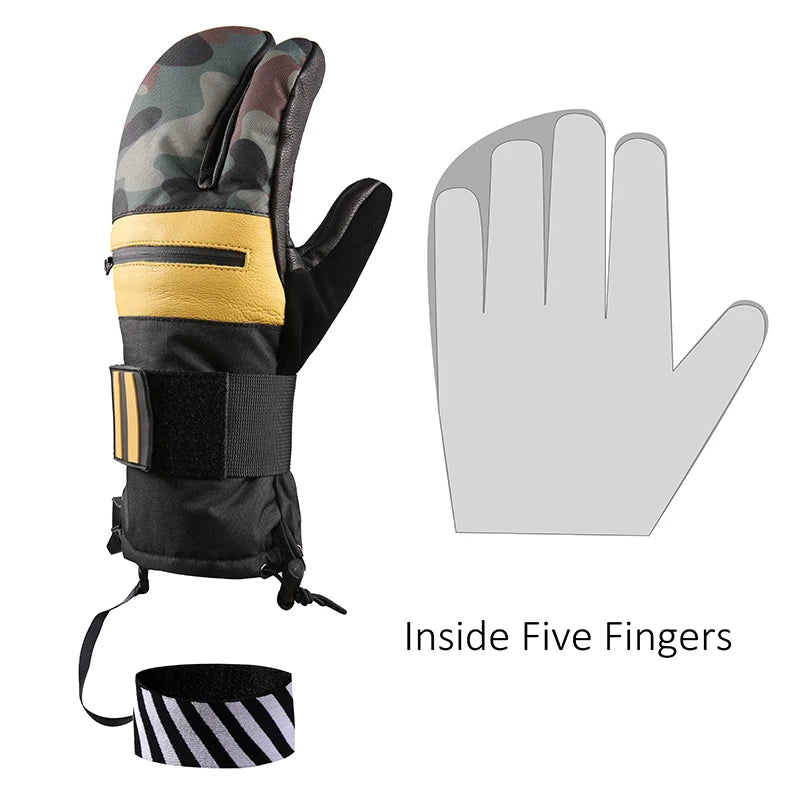 Inside Five Finger Design Ski Gloves Winter Waterproof Snowboard Gloves for Outdoor Snowmobile Snow Skiing Sports