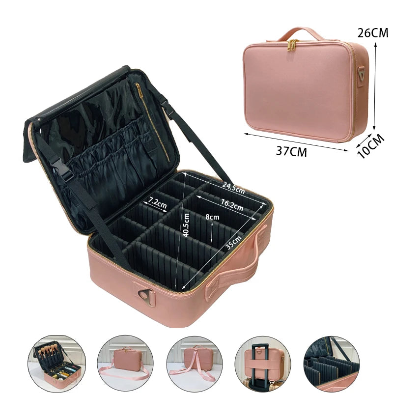 2021 New Crocodile PU Leather Cosmetic Bag Professional Make Up Box Large Capacity Storage Travel Toiletry Makeup Suitcase