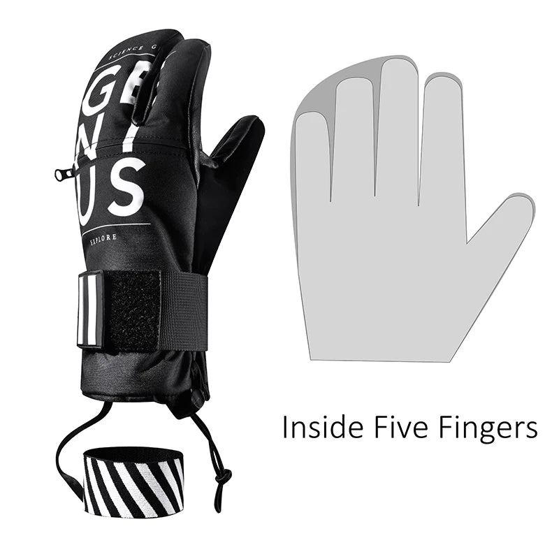 Inside Five Finger Design Ski Gloves Winter Waterproof Snowboard Gloves for Outdoor Snowmobile Snow Skiing Sports