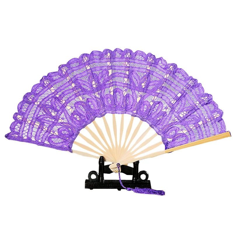 Classic Handmade Bamboo Ribs Embriodery Spanish Hand Lace Fan Bride Wedding Battenburg Lace Fan