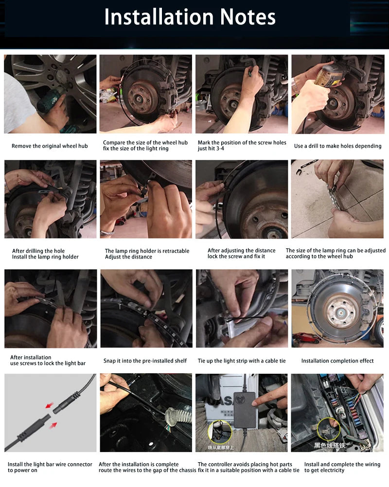 4 Pcs RGB Car Wheel Light For 15.5 inch 17 inch 19 inch APP/Remote Car Hub Light 12V LED With Brake Steering Phantom Neon Lamp