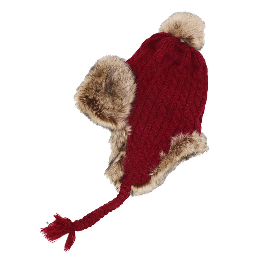 Stylish Bar Lovely Hat For Women Keep Warm Winter Casual Wool Knitted Caps Earmuffs Hemming Hats Thicken Ski Hat Bone Skullies
