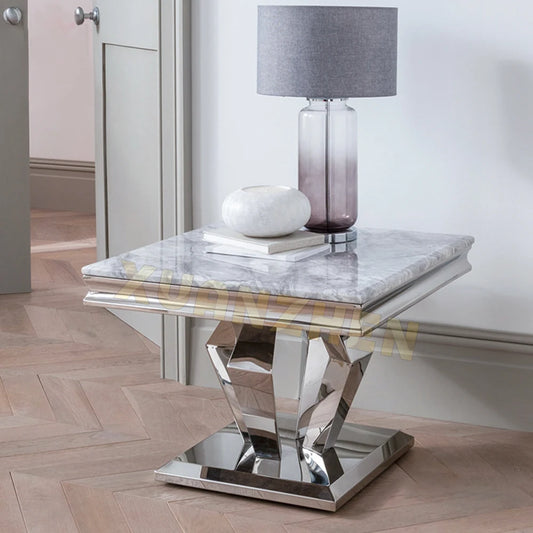 Living Room Furniture Small Marble Top Silver Stainless Steel End Side Table Modern Side Tables for Home