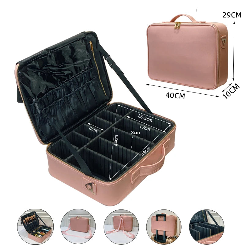 2021 New Crocodile PU Leather Cosmetic Bag Professional Make Up Box Large Capacity Storage Travel Toiletry Makeup Suitcase