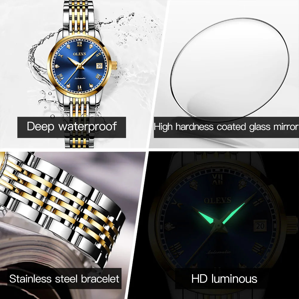 OLEVS6602 Oem Custom Mechanical WristWatch for Lover  Water Resistant Feature Date Waterproof Classics Lady Woman Watch