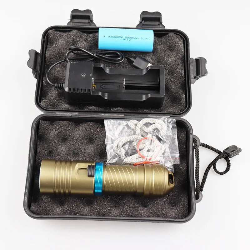 L2 Waterproof Dive Underwater 80 Meter LED Diving Flashlight Torches yellow Lamp Light Camping Lanterna With Stepless dimming