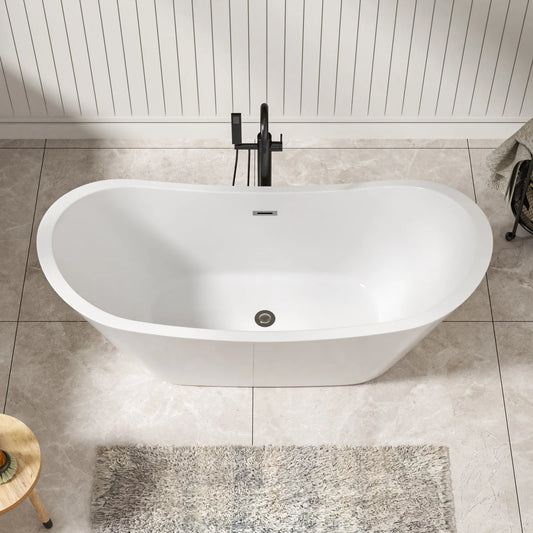 US Stock 67 Inch Glossy White Adult Acrylic Freestanding Bath Tub Deep Soaking Alone Solid Surface Design for Hotels Villas