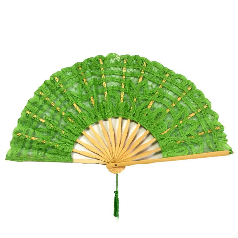 Classic Handmade Bamboo Ribs Embriodery Spanish Hand Lace Fan Bride Wedding Battenburg Lace Fan