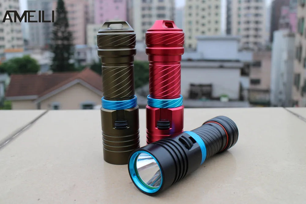 L2 Waterproof Dive Underwater 80 Meter LED Diving Flashlight Torches yellow Lamp Light Camping Lanterna With Stepless dimming