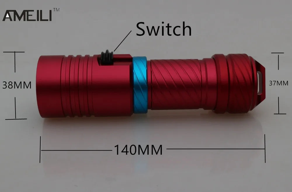 L2 Waterproof Dive Underwater 80 Meter LED Diving Flashlight Torches yellow Lamp Light Camping Lanterna With Stepless dimming