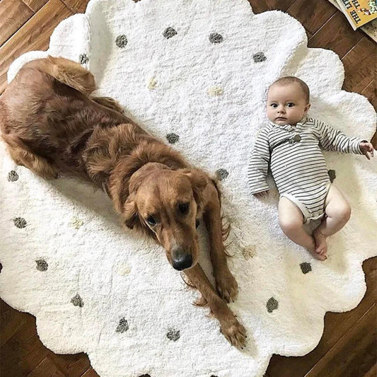 Nordic Round Rug Cotton Dots Floor Mat Soft Pink White Carpet Baby Play Area Children Bedroom Pad Kawaii Home Living Room Decor