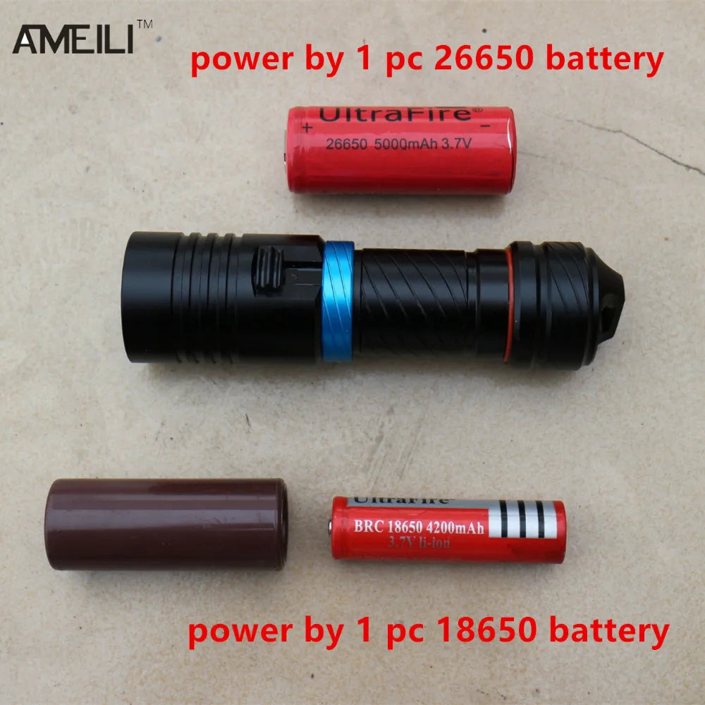 L2 Waterproof Dive Underwater 80 Meter LED Diving Flashlight Torches yellow Lamp Light Camping Lanterna With Stepless dimming