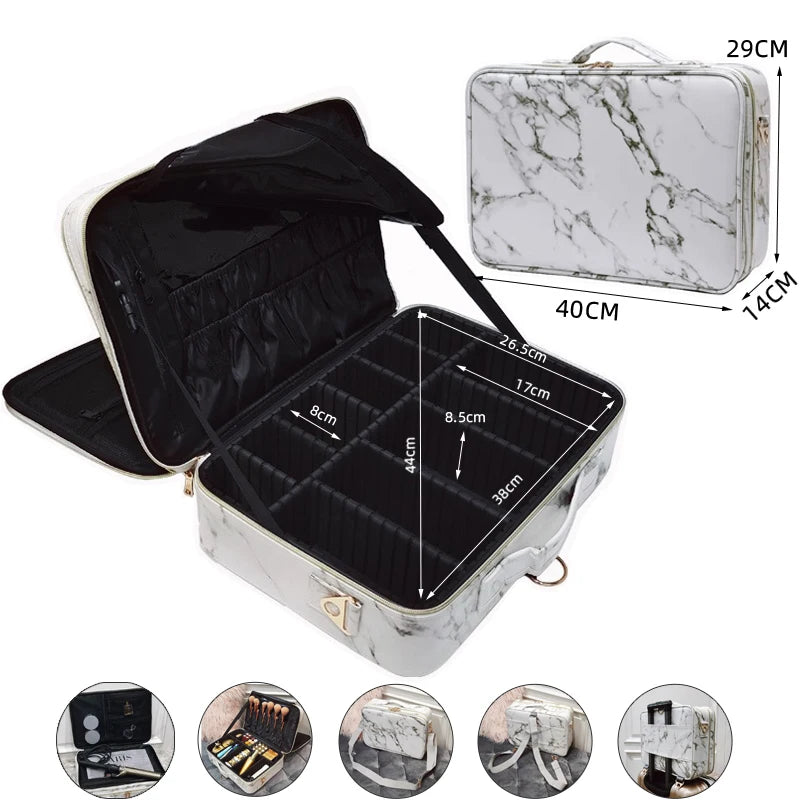 2021 New Crocodile PU Leather Cosmetic Bag Professional Make Up Box Large Capacity Storage Travel Toiletry Makeup Suitcase
