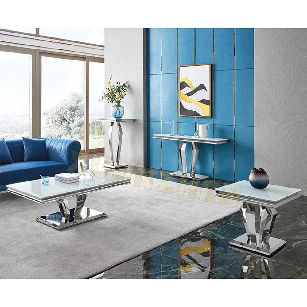 Living Room Furniture Small Marble Top Silver Stainless Steel End Side Table Modern Side Tables for Home