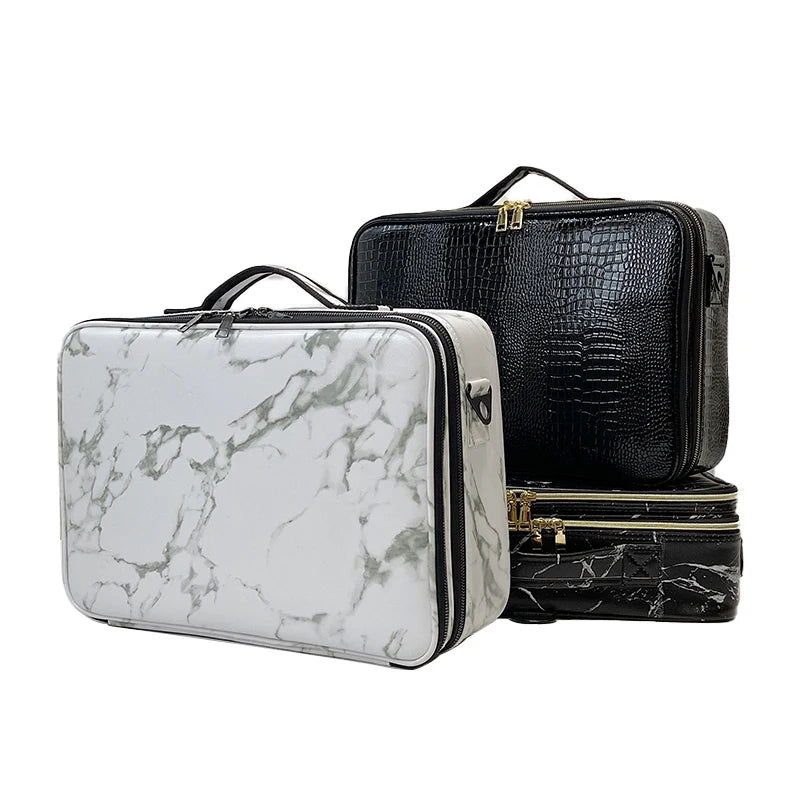 2021 New Crocodile PU Leather Cosmetic Bag Professional Make Up Box Large Capacity Storage Travel Toiletry Makeup Suitcase