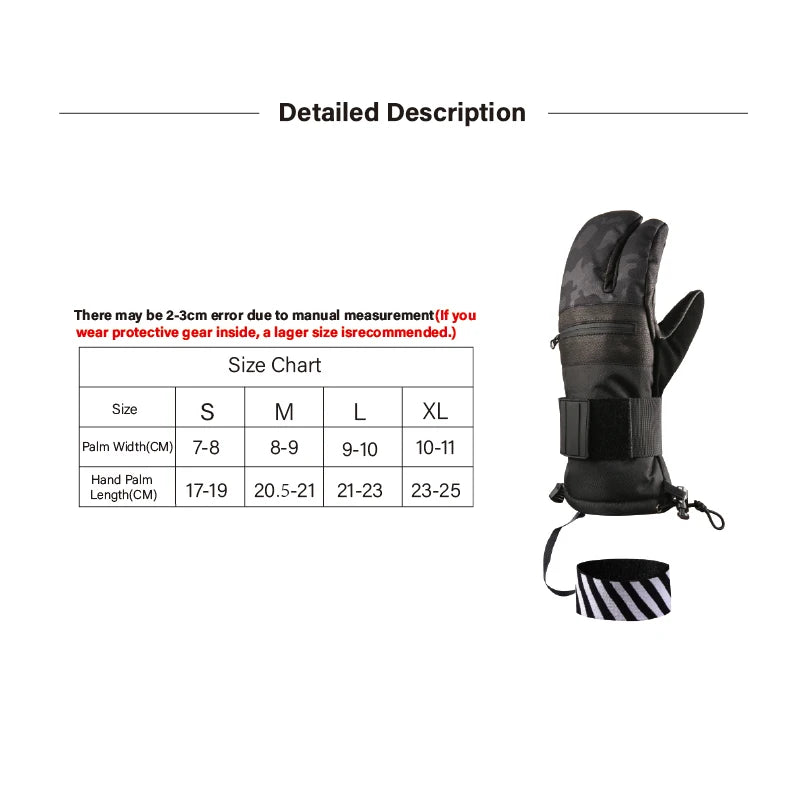 Inside Five Finger Design Ski Gloves Winter Waterproof Snowboard Gloves for Outdoor Snowmobile Snow Skiing Sports