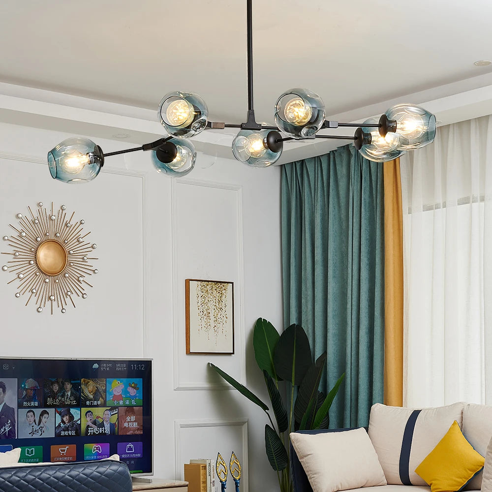 Nordic Glass LED Chandeliers Modern Indoor Ceiling Chandeliers Living Room Deco Lighting Lustre Home Fixtures Loft Hanging Lamps