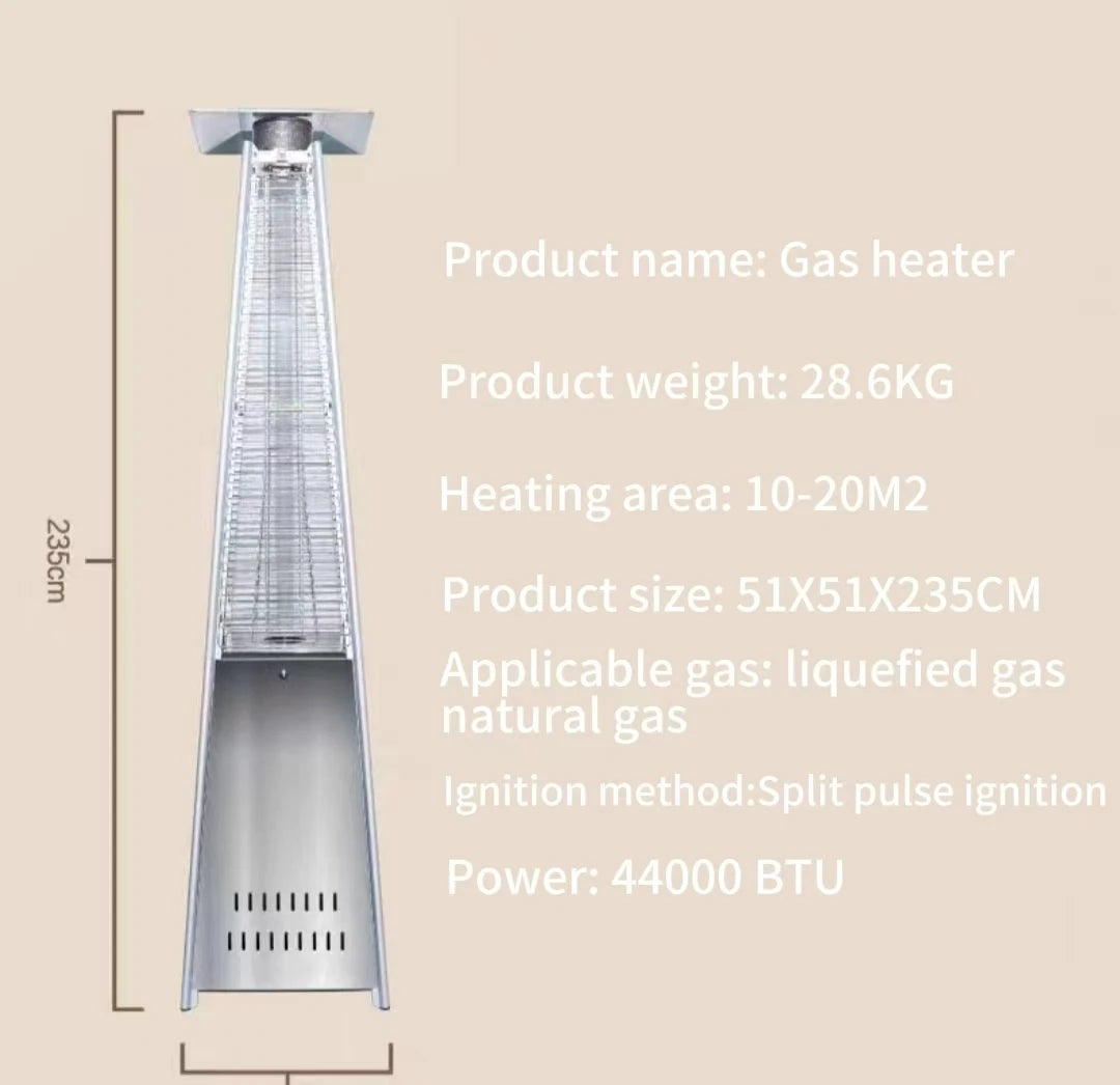 Umbrella Gas Heater LED Flame Liquefied Natural Gas Commercial Stove for Indoor Outdoor Use Freestanding for Hotels Homes