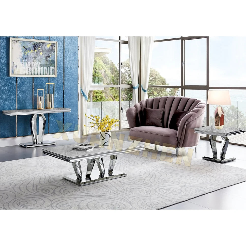 Living Room Furniture Small Marble Top Silver Stainless Steel End Side Table Modern Side Tables for Home
