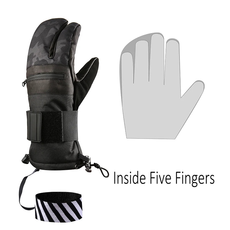 Inside Five Finger Design Ski Gloves Winter Waterproof Snowboard Gloves for Outdoor Snowmobile Snow Skiing Sports