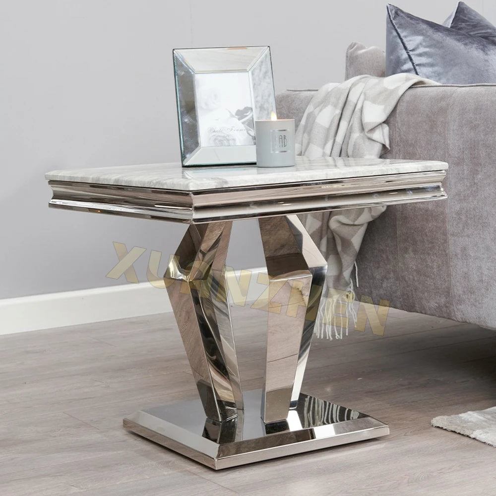 Living Room Furniture Small Marble Top Silver Stainless Steel End Side Table Modern Side Tables for Home