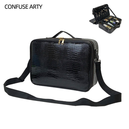 2021 New Crocodile PU Leather Cosmetic Bag Professional Make Up Box Large Capacity Storage Travel Toiletry Makeup Suitcase