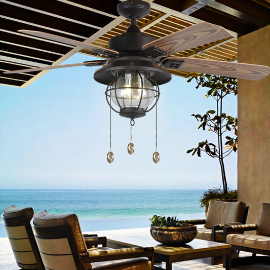 Outdoor Rainproof Ceiling Fan Lights Balcony Garden House Pavilion Waterproof and Sun Protection American Ceiling Fan, with Light Mute Fan Lamp